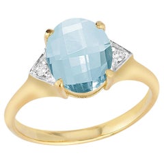 Hand-Crafted 14K Gold 0.05 ct. tw. Diamond & 6.8CT Blue Topaz Cocktail Ring