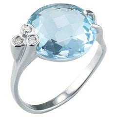 Hand-Crafted 14K Gold 0.06 ct. tw. Diamond & 7.5CT Blue Topaz Cocktail Ring