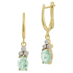 Pendants d'oreilles en or 14 carats faits main, avec 0,09 carat d'améthyste verte de 2,2 carats