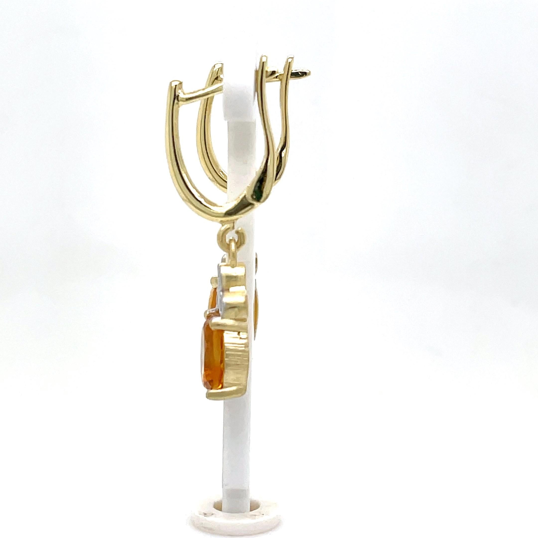 Hand-Crafted 14K Gold 0.09 ct. tw. Diamond & 2.34CT Citrine Dangling Earrings In New Condition For Sale In Great Neck, NY