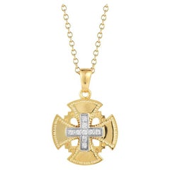  Handgefertigtes 14K Gold 0,10 Karat, tw. Diamant-Jerusalem-Kreuz-Halskette