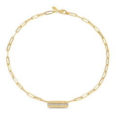 Hand-Crafted 14K Gold 0.11 ct. tw. Dog Tag Paper-Clip Open Link Necklace