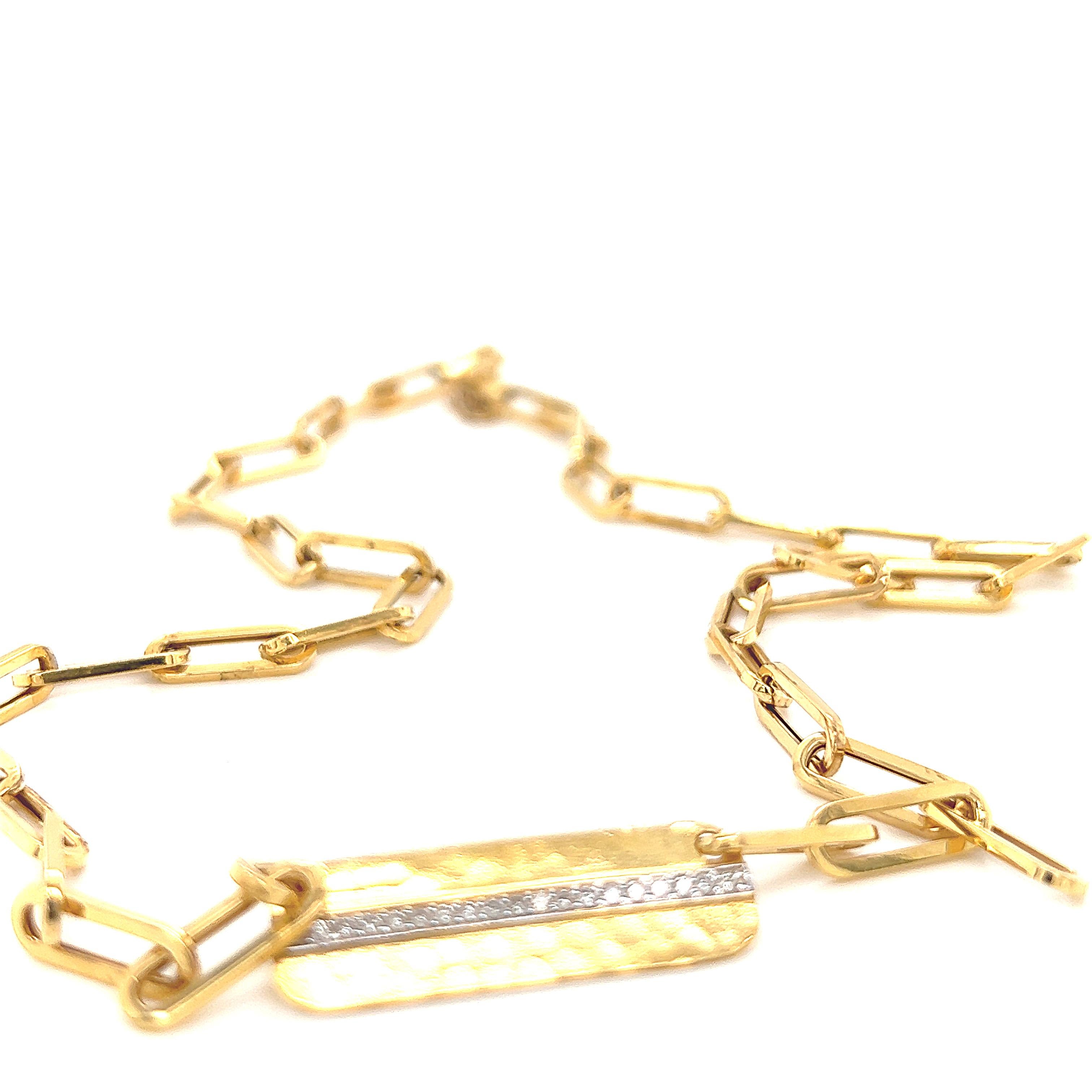 Handgefertigtes 14K Gold 0.11 ct. tw. Dog Tag Paper-Clip Open Link Halskette (Rundschliff) im Angebot