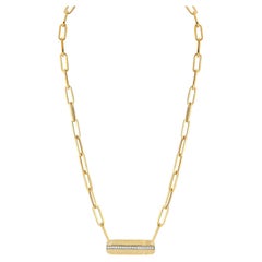 Hand-Crafted 14K Gold 0.11 ct. tw. Dog Tag Paper-Clip Open Link Necklace
