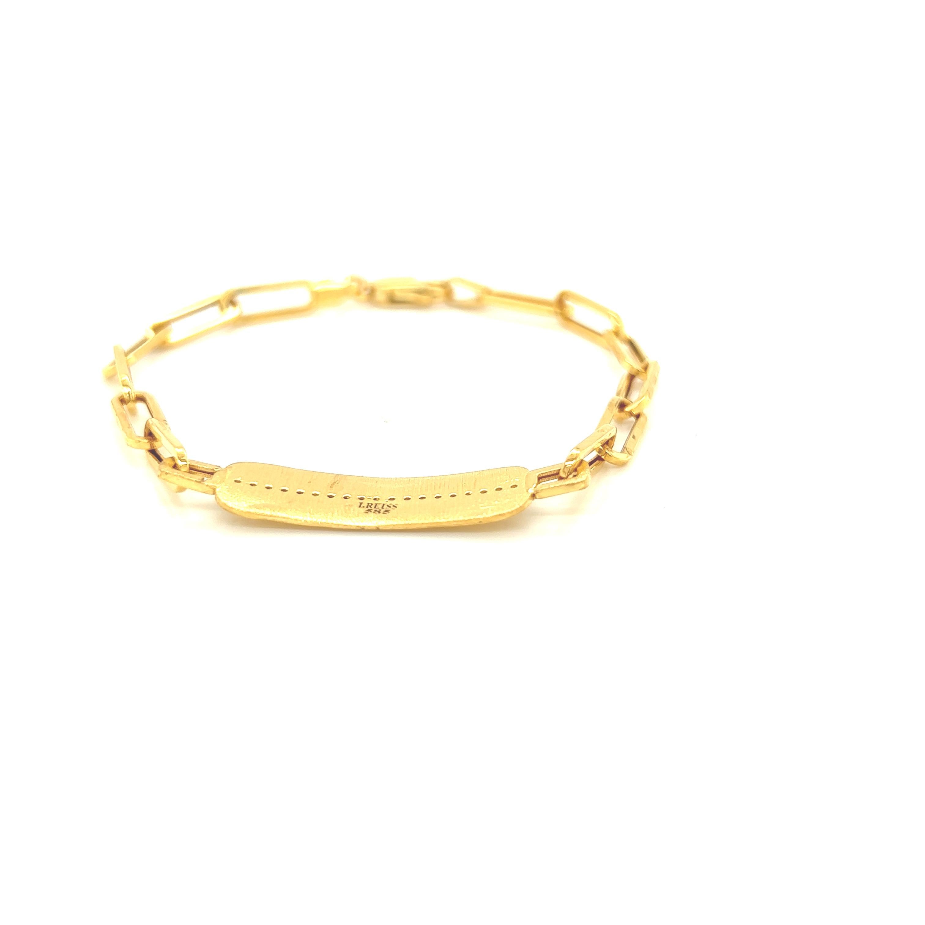 Round Cut Hand-Crafted 14K Gold 0.11 ct. tw. Open Link Dog Tag Bracelet For Sale
