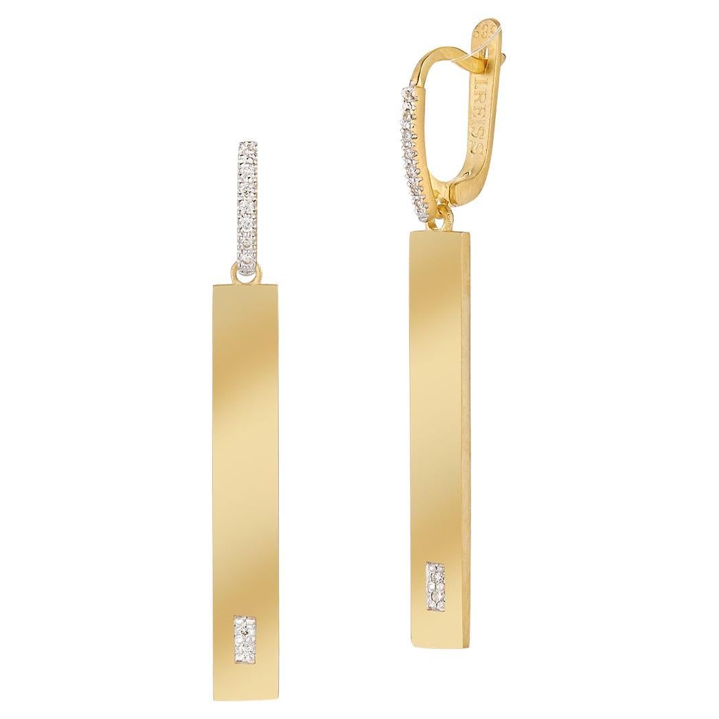 Hand-Crafted 14K Gold 0.15 ct. tw. Dangling Rectangle Earrings
