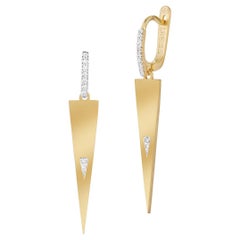 Or 14 carats fait main 0,15 carat tw. Boucles d'oreilles triangulaires
