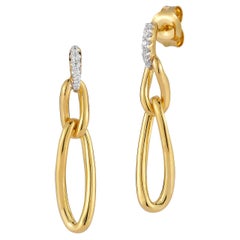 Or 14 carats fait main 0,16 carat tw. Boucles d'oreilles à maillons triangulaires A Link