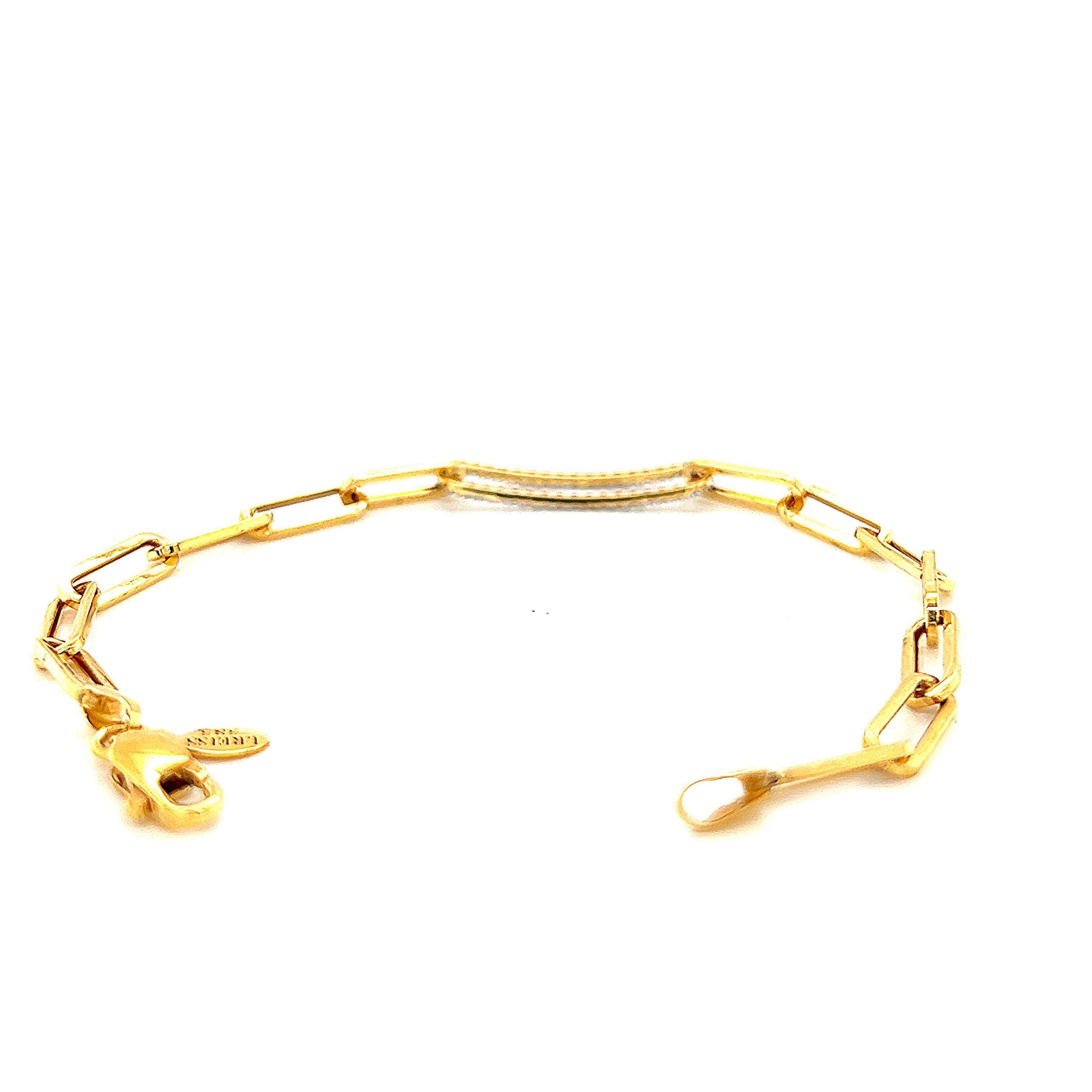 Round Cut Hand-Crafted 14K Gold 0.40 ct. tw. Open Link ID Bar Bracelet For Sale