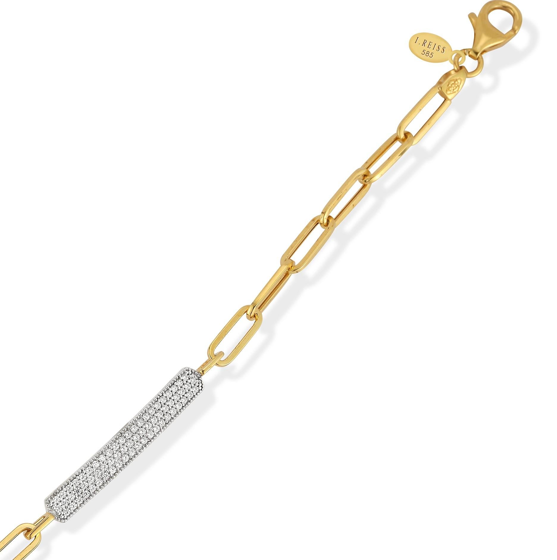 Hand-Crafted 14K Gold 0.40 ct. tw. Open Link ID Bar Bracelet In New Condition For Sale In Great Neck, NY