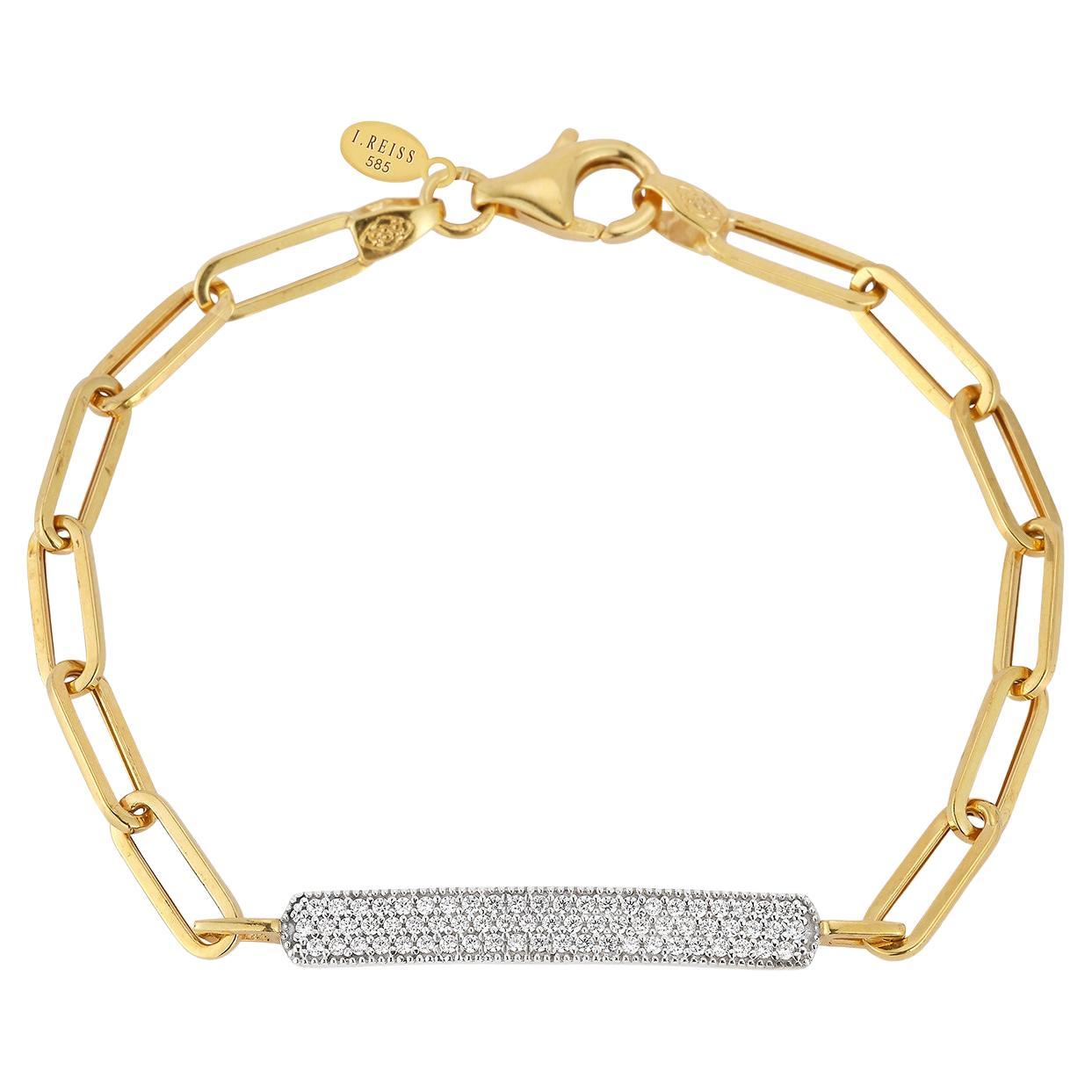 Hand-Crafted 14K Gold 0.40 ct. tw. Open Link ID Bar Bracelet For Sale