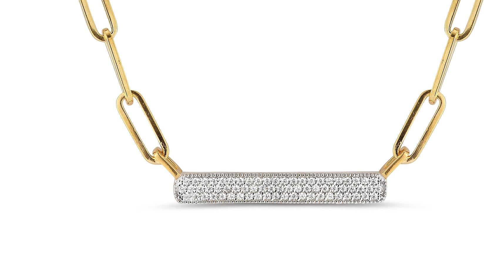 Taglio rotondo Realizzato a mano in oro 14K con 0,40 ct. tw. Collana a maglie aperte con graffette in vendita