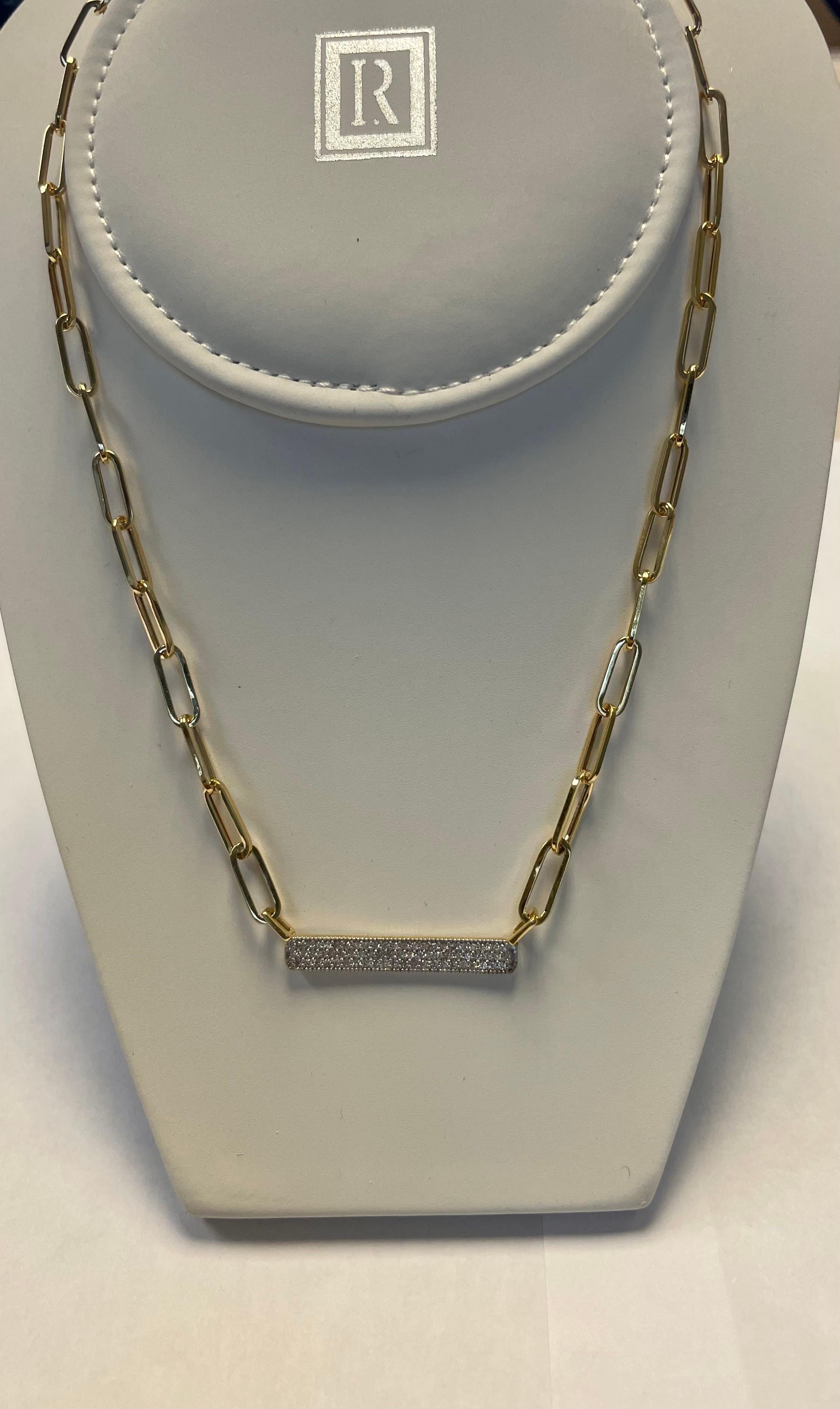 Realizzato a mano in oro 14K con 0,40 ct. tw. Collana a maglie aperte con graffette In condizioni Nuovo in vendita a Great Neck, NY