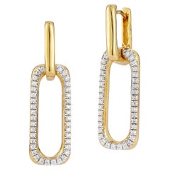 Or 14 carats fait main 0,78 carat tw. Boucles d'oreilles pendantes en forme de rectangle ouvert