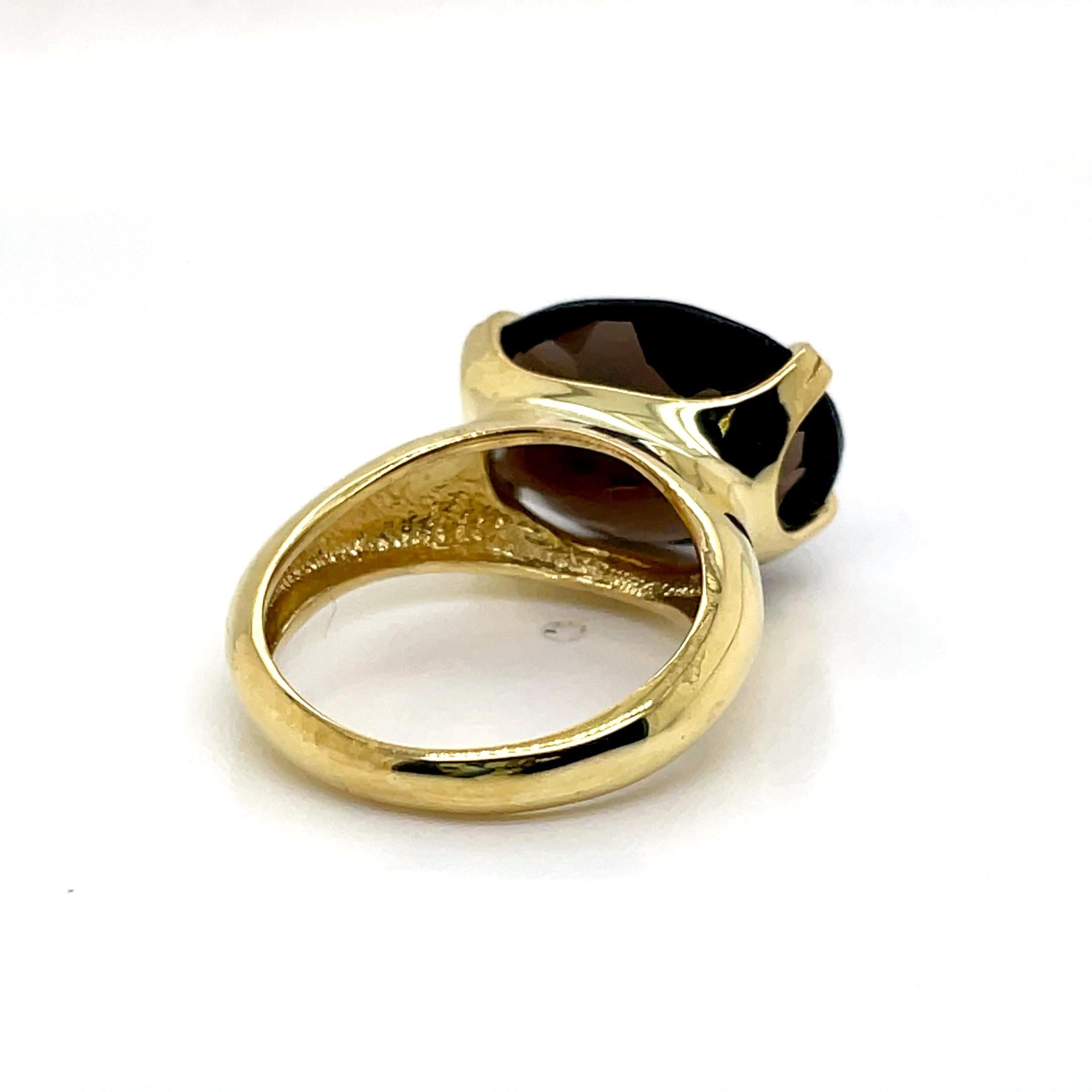 For Sale:  Hand-Crafted 14K Gold 10.3CT Smoky Topaz Cocktail Ring 2