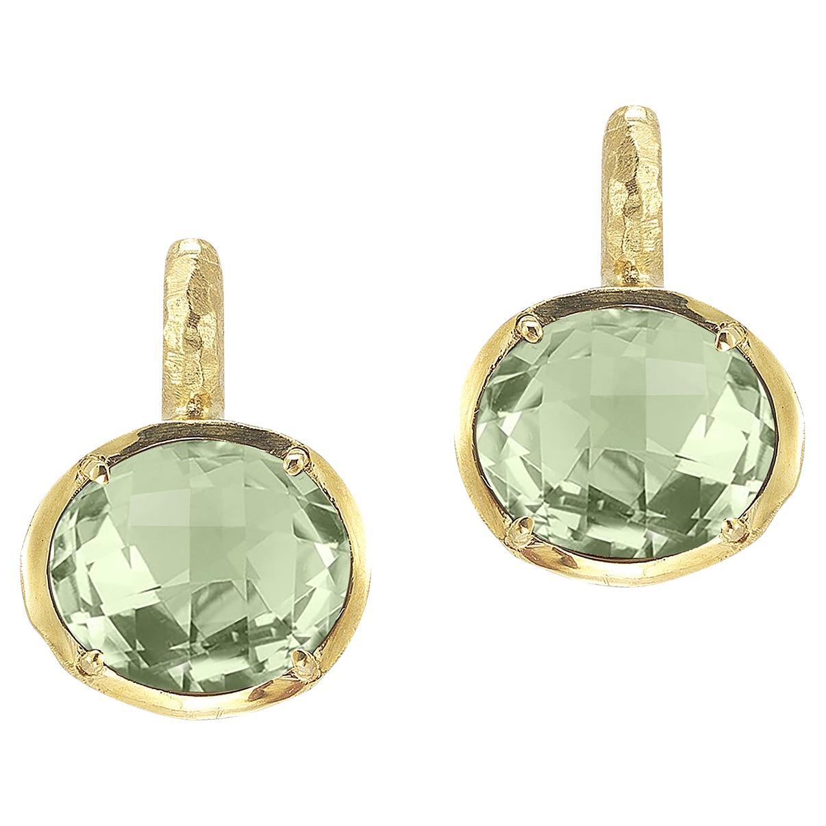 Oro de 14 quilates hecho a mano  Pendientes de Piedra de Color Amatista Verde de 10,5 Toneladas