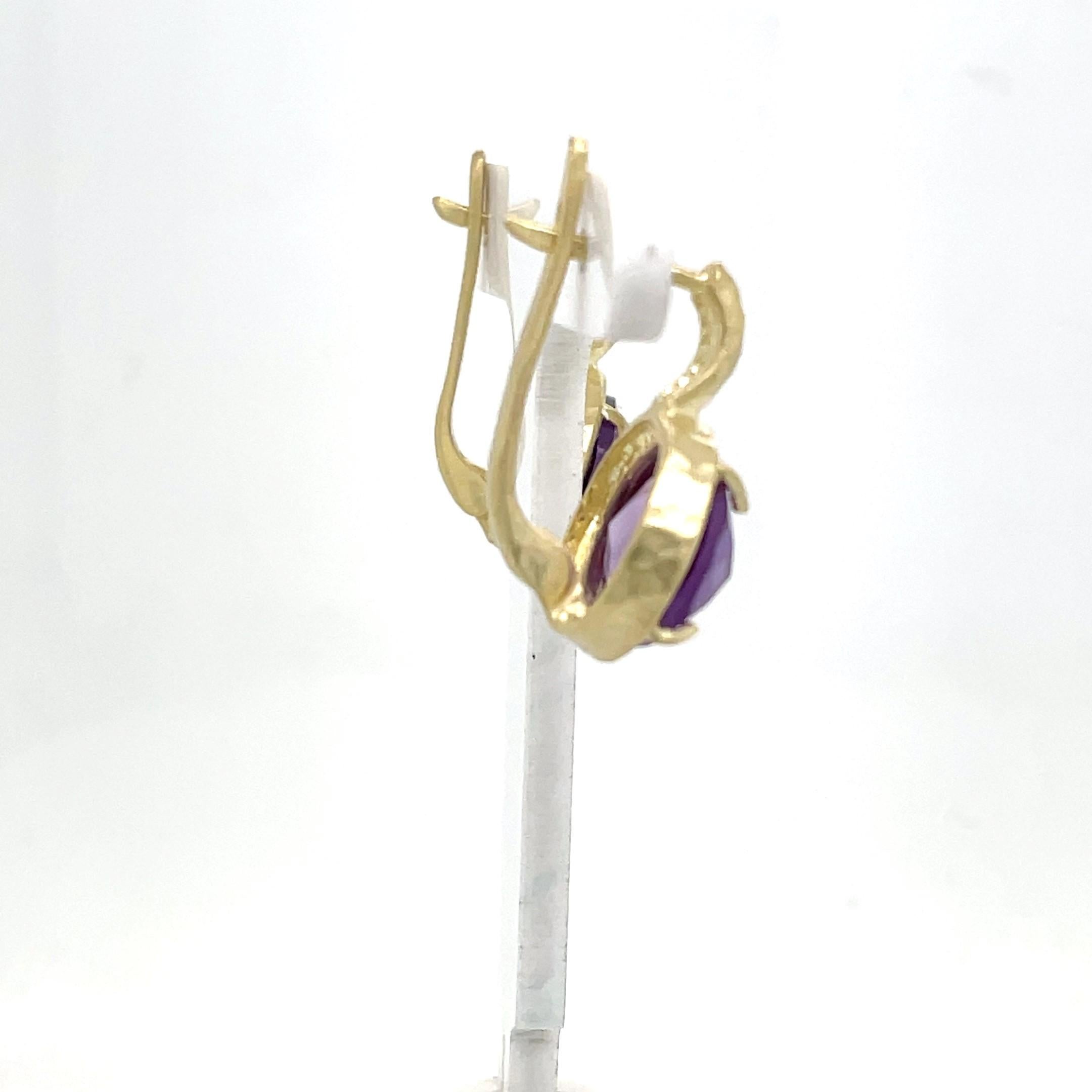 Oval Cut Hand-Crafted 14K Gold 10.7CT Amethyst Color Stone Earrings For Sale