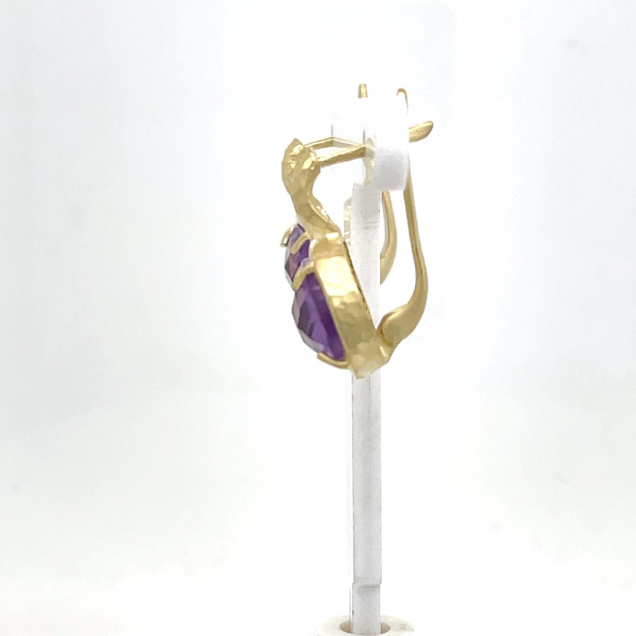 Hand-Crafted 14K Gold 10.7CT Amethyst Color Stone Earrings In New Condition For Sale In Great Neck, NY