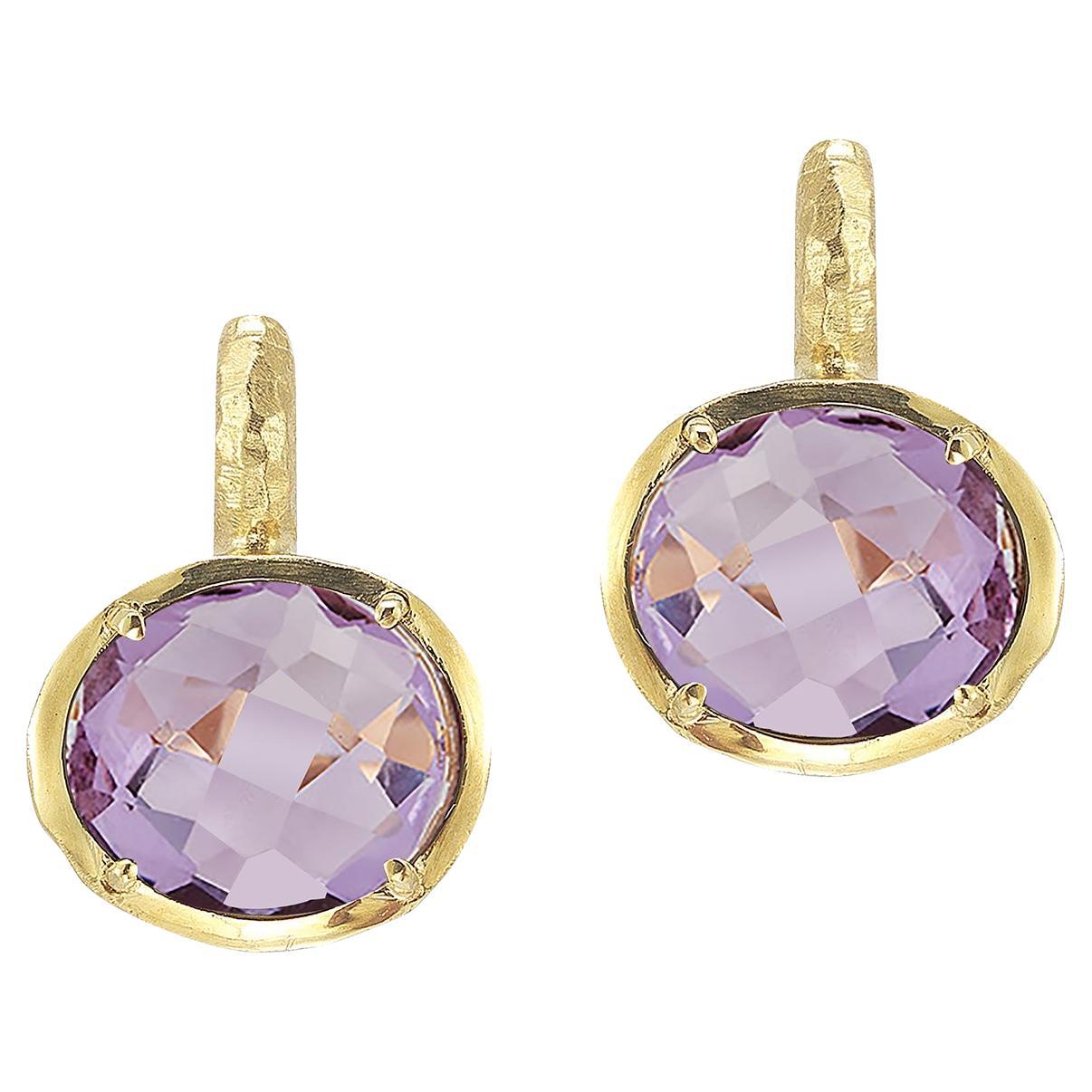 Pendientes artesanales de oro de 14 quilates con amatista de color de 10,7 quilates
