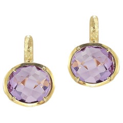 Pendientes artesanales de oro de 14 quilates con amatista de color de 10,7 quilates