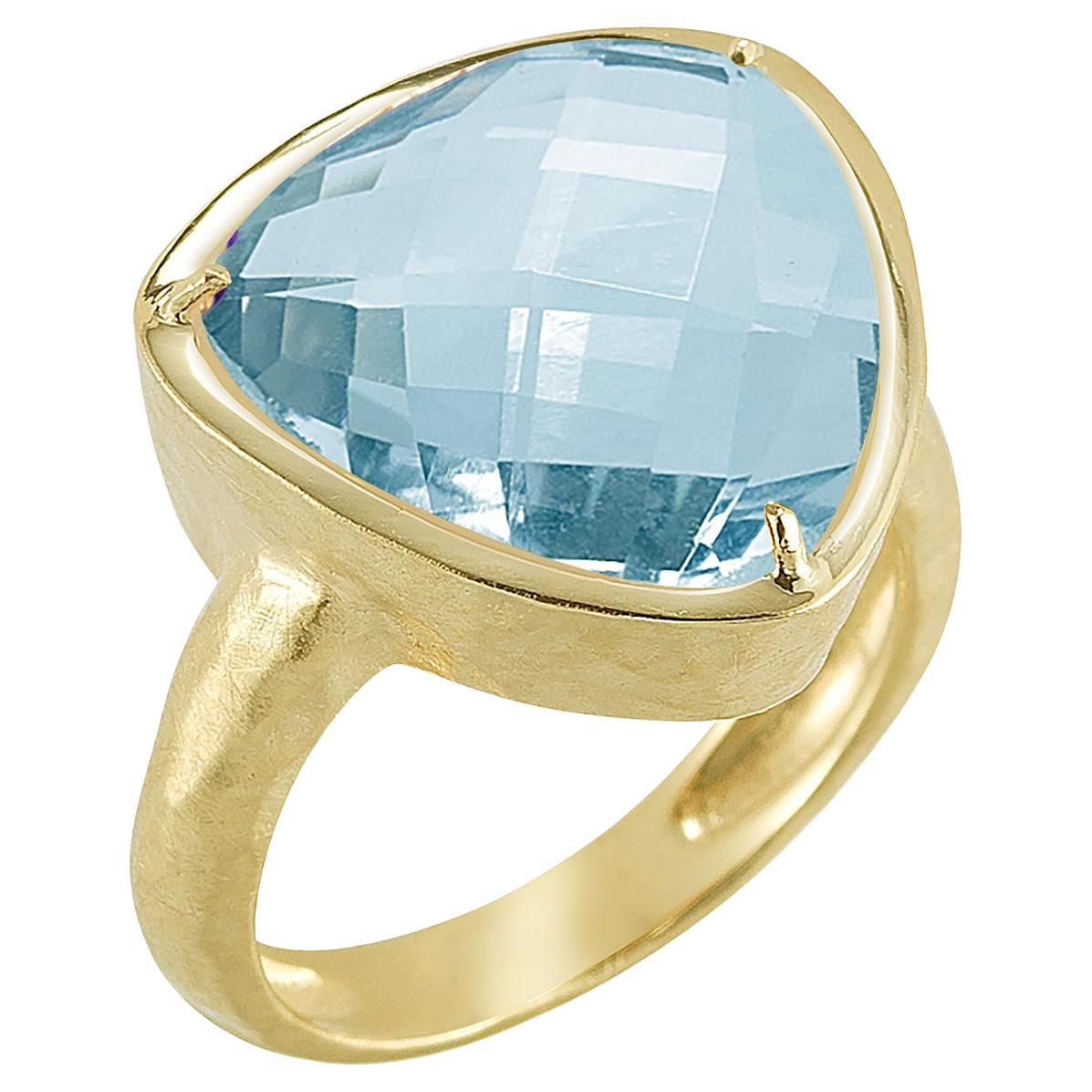 For Sale:  Hand-Crafted 14K Gold 12.25 ct. tw. 15mm Blue Topaz Color Stone Ring