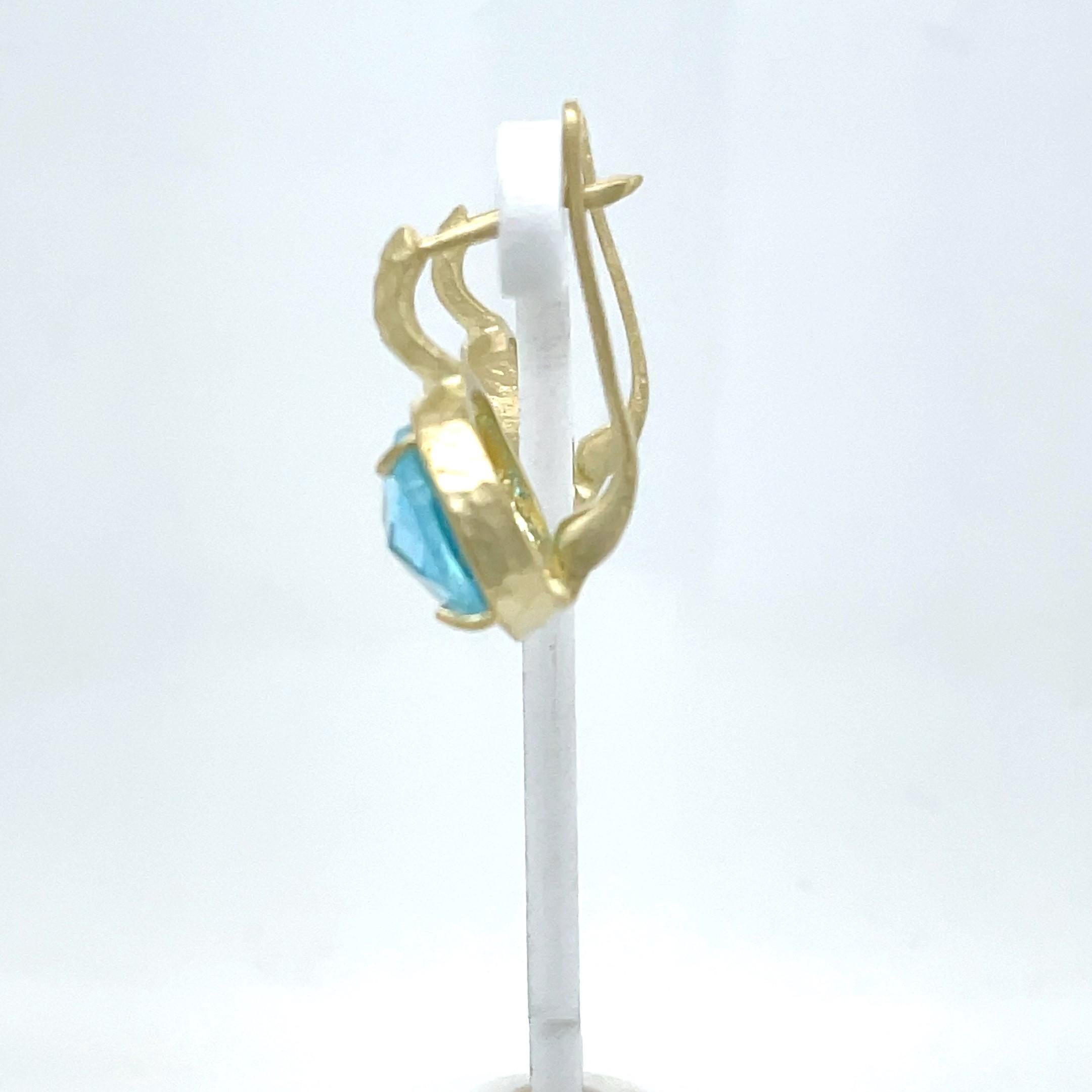 Women's Hand-Crafted 14K Gold 13.6CT Blue Topaz Color Stone Earrings For Sale