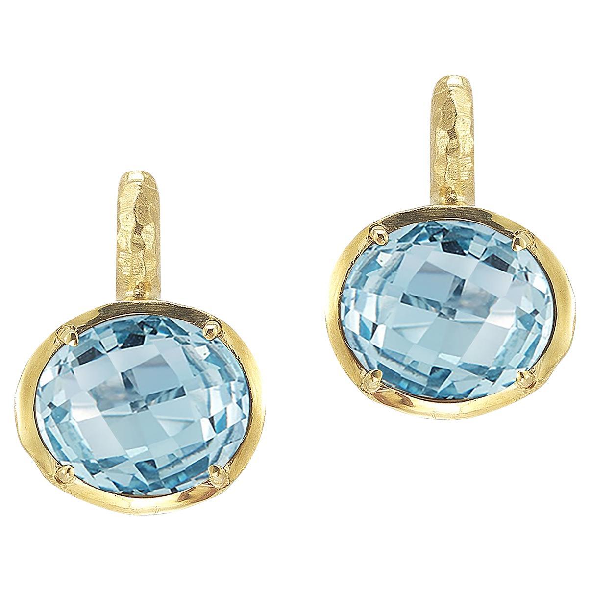 Hand-Crafted 14K Gold 13.6CT Blue Topaz Color Stone Earrings