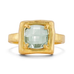 Hand-Crafted 14K Gold 1.75CT 8mm Green Amethyst Cocktail Ring