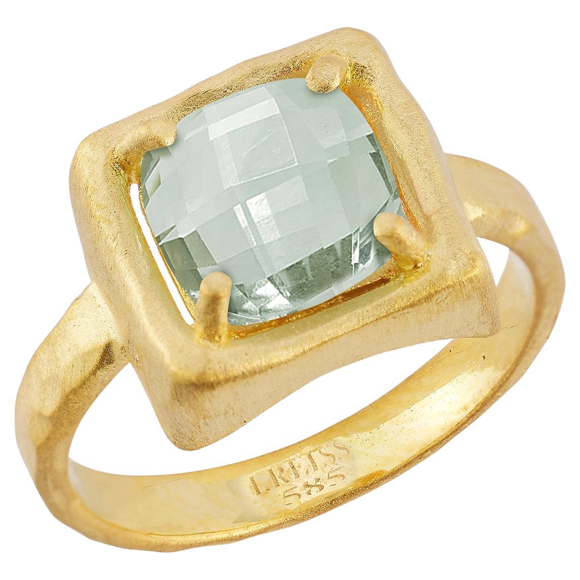 Hand-Crafted 14K Gold 1.75CT 8mm Green Amethyst Cocktail Ring
