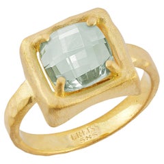 Hand-Crafted 14K Gold 1.75CT 8mm Green Amethyst Cocktail Ring