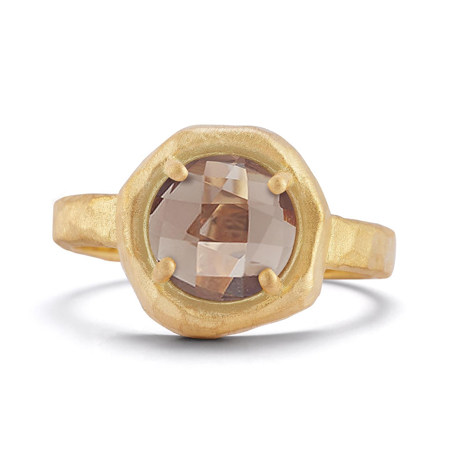 For Sale:  Hand-Crafted 14K Gold 1.75CT Smokey Topaz Cocktail Ring 3