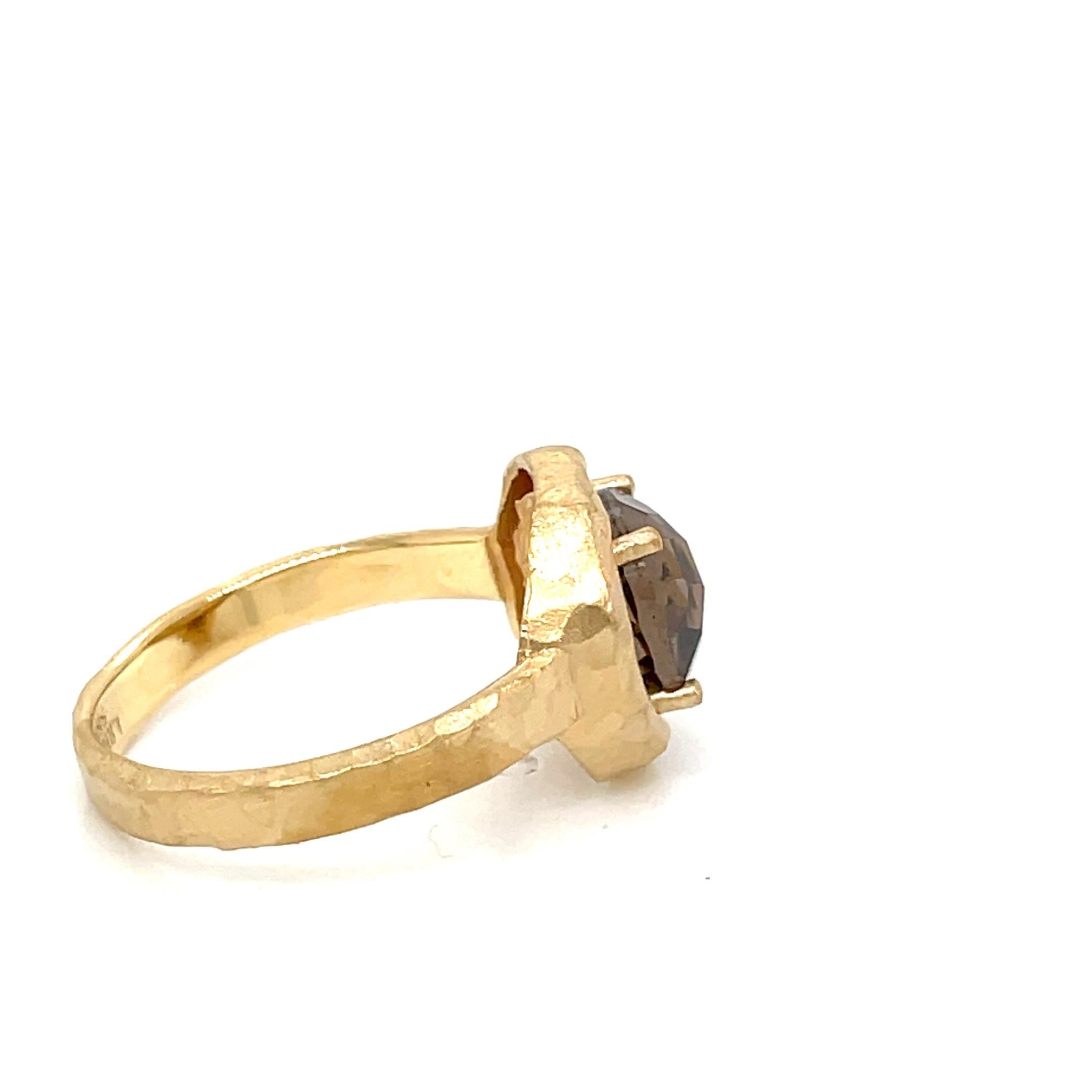 For Sale:  Hand-Crafted 14K Gold 1.75CT Smokey Topaz Cocktail Ring 4