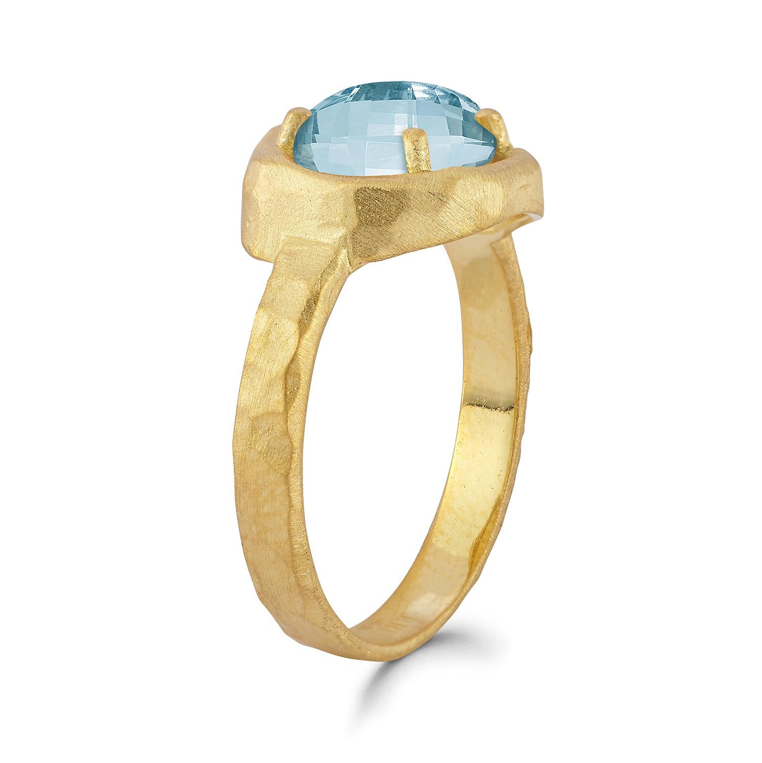 For Sale:  Hand-Crafted 14K Gold 2.25CT Blue Topaz Cocktail Ring 2