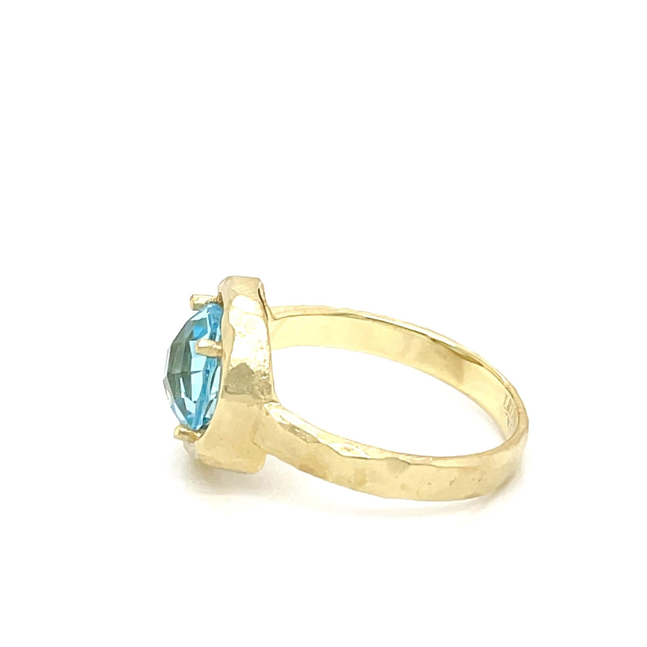 For Sale:  Hand-Crafted 14K Gold 2.25CT Blue Topaz Cocktail Ring 5