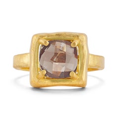 Hand-Crafted 14K Gold 2CT 8mm Smokey Topaz Cocktail Ring