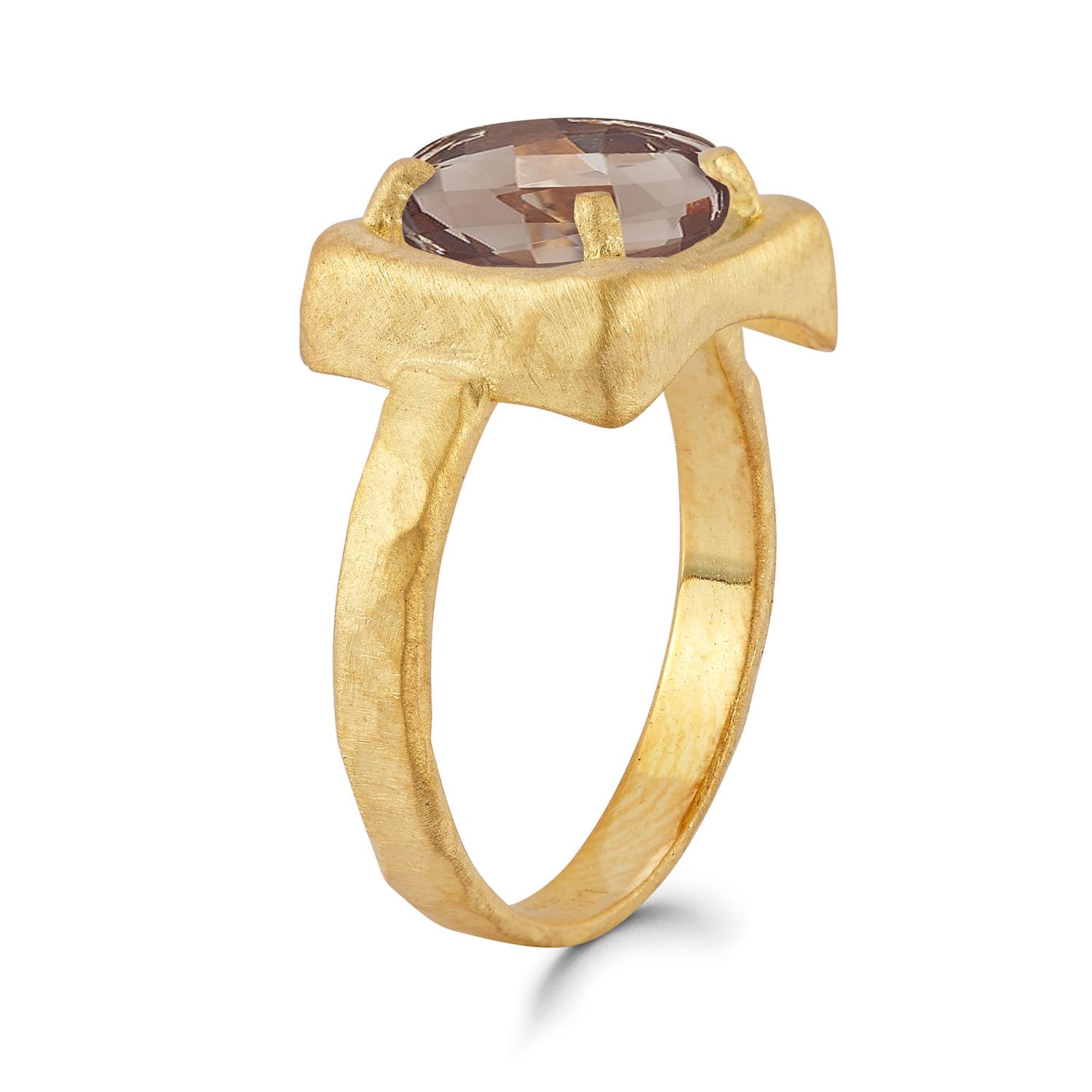 For Sale:  Hand-Crafted 14K Gold 2CT 8mm Smokey Topaz Cocktail Ring 3