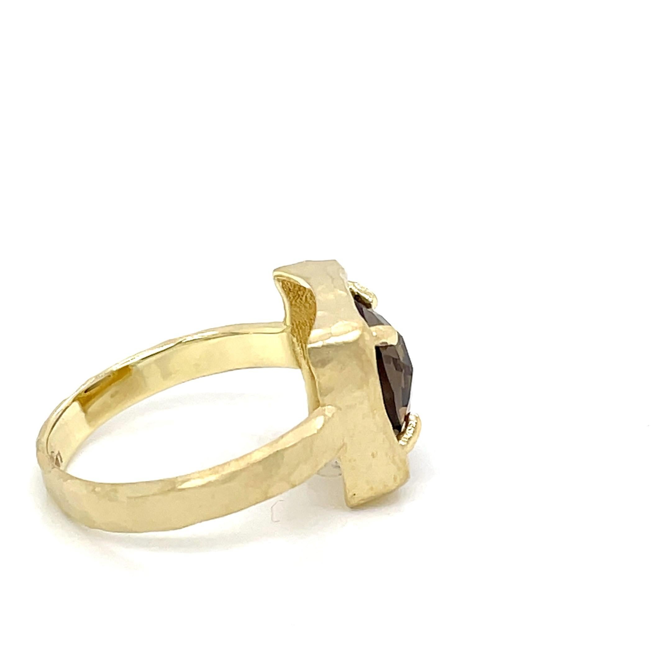 For Sale:  Hand-Crafted 14K Gold 2CT 8mm Smokey Topaz Cocktail Ring 4