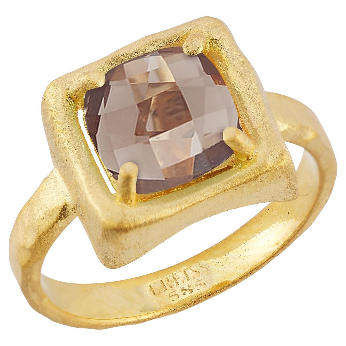 Hand-Crafted 14K Gold 2CT 8mm Smokey Topaz Cocktail Ring