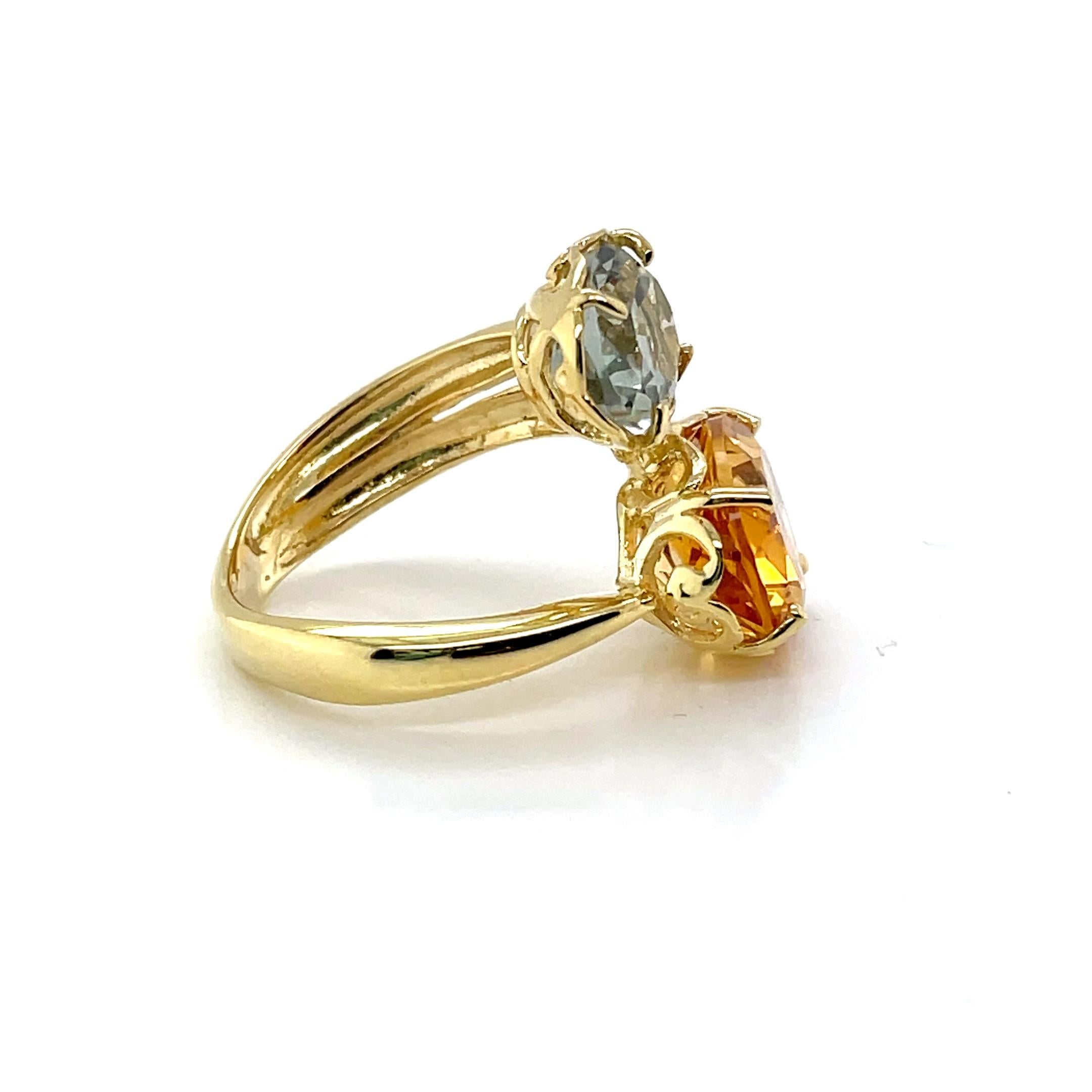 Im Angebot: Handgefertigter 14K Gold 3.7CT Grüner Amethyst & 2,45CT Citrin Cocktail-Ring () 3