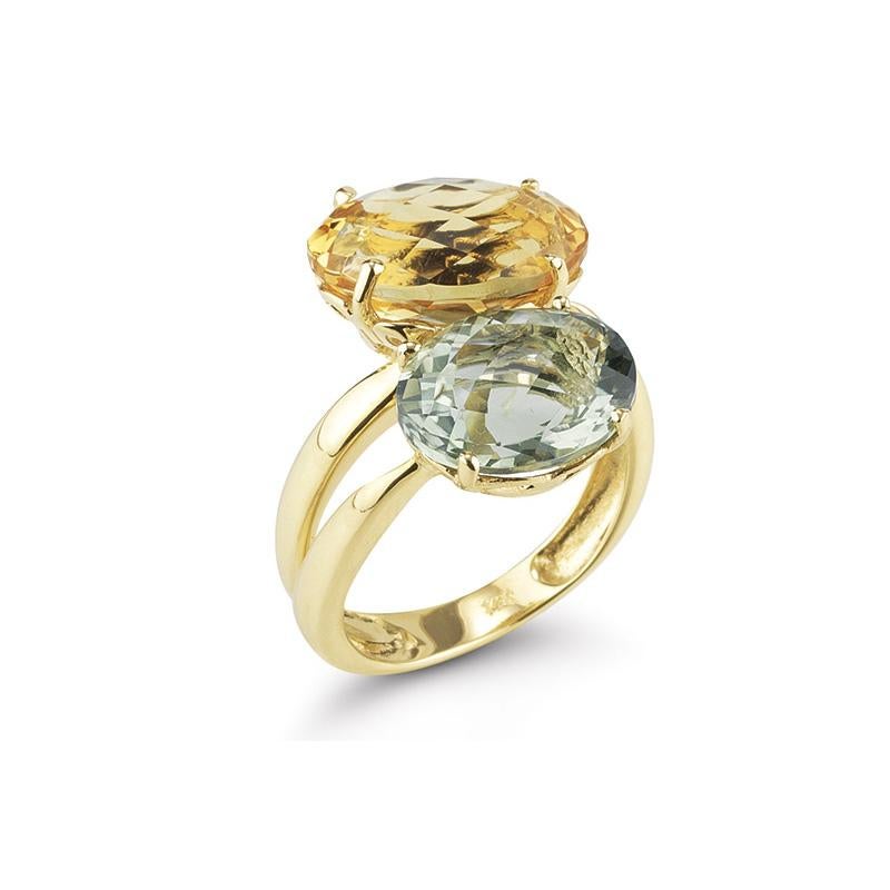 Im Angebot: Handgefertigter 14K Gold 3.7CT Grüner Amethyst & 2,45CT Citrin Cocktail-Ring () 4