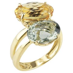 Hand-Crafted 14K Gold 3.7CT Green Amethyst & 2.45CT Citrine Cocktail Ring