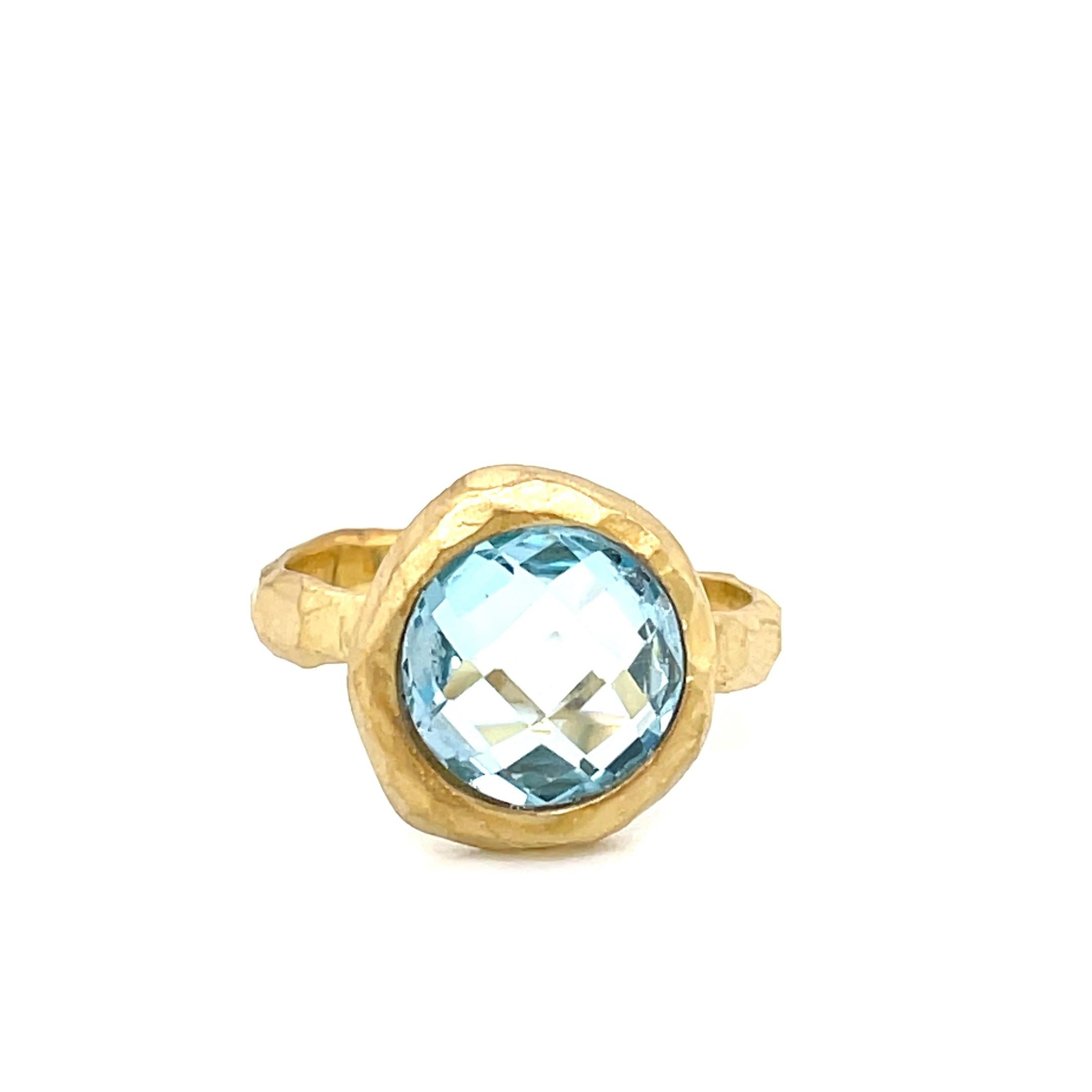 For Sale:  Hand-Crafted 14K Gold 4.25 ct. tw. Blue Topaz Cocktail Ring 2