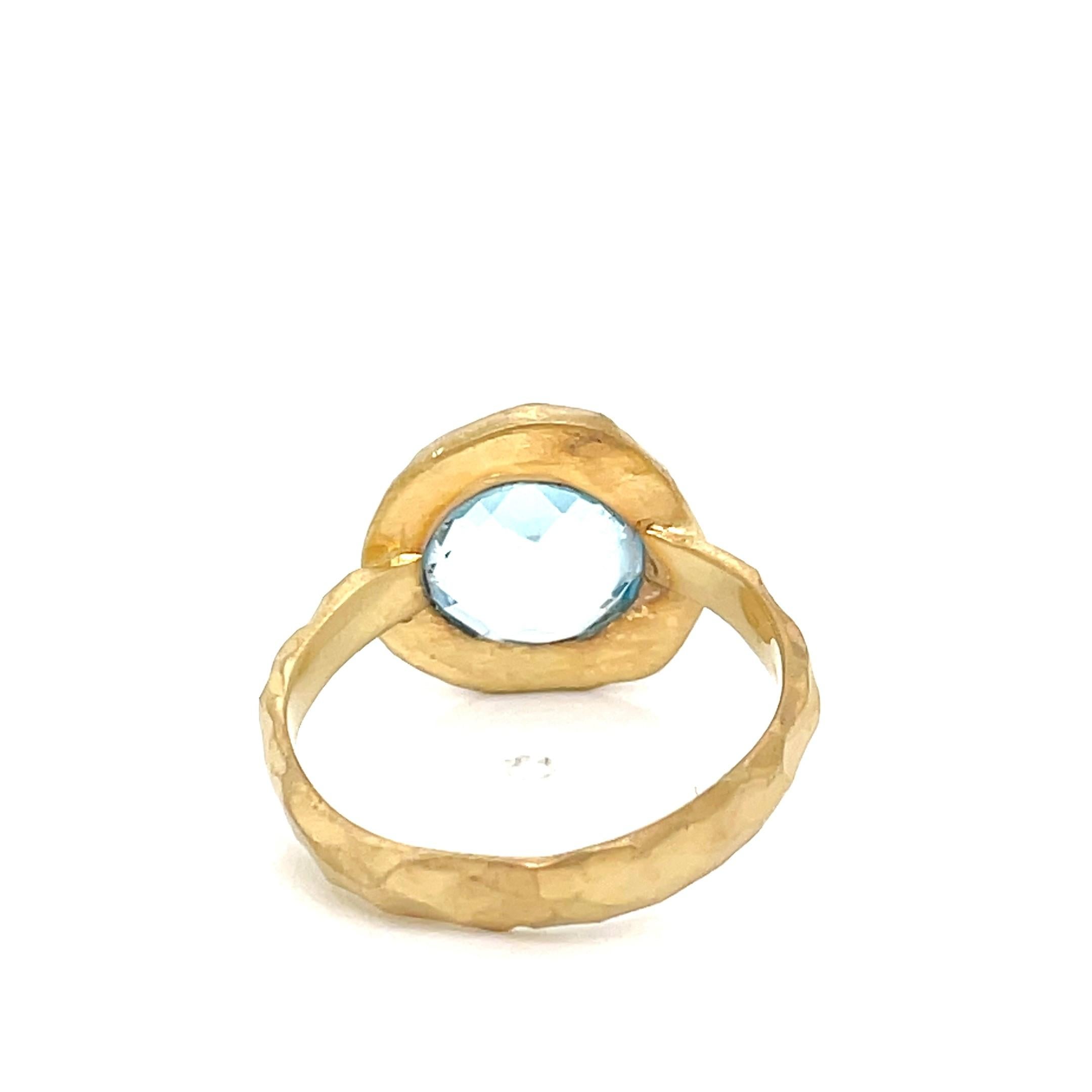For Sale:  Hand-Crafted 14K Gold 4.25 ct. tw. Blue Topaz Cocktail Ring 3