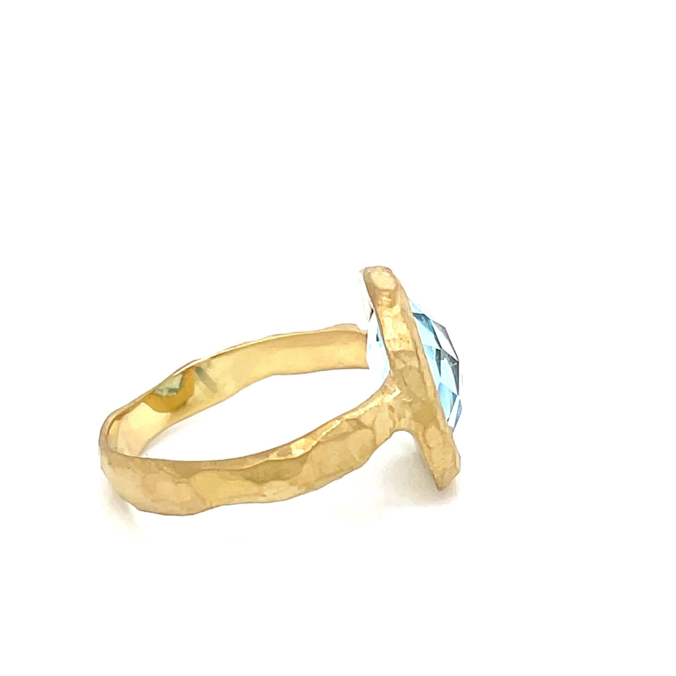 For Sale:  Hand-Crafted 14K Gold 4.25 ct. tw. Blue Topaz Cocktail Ring 4