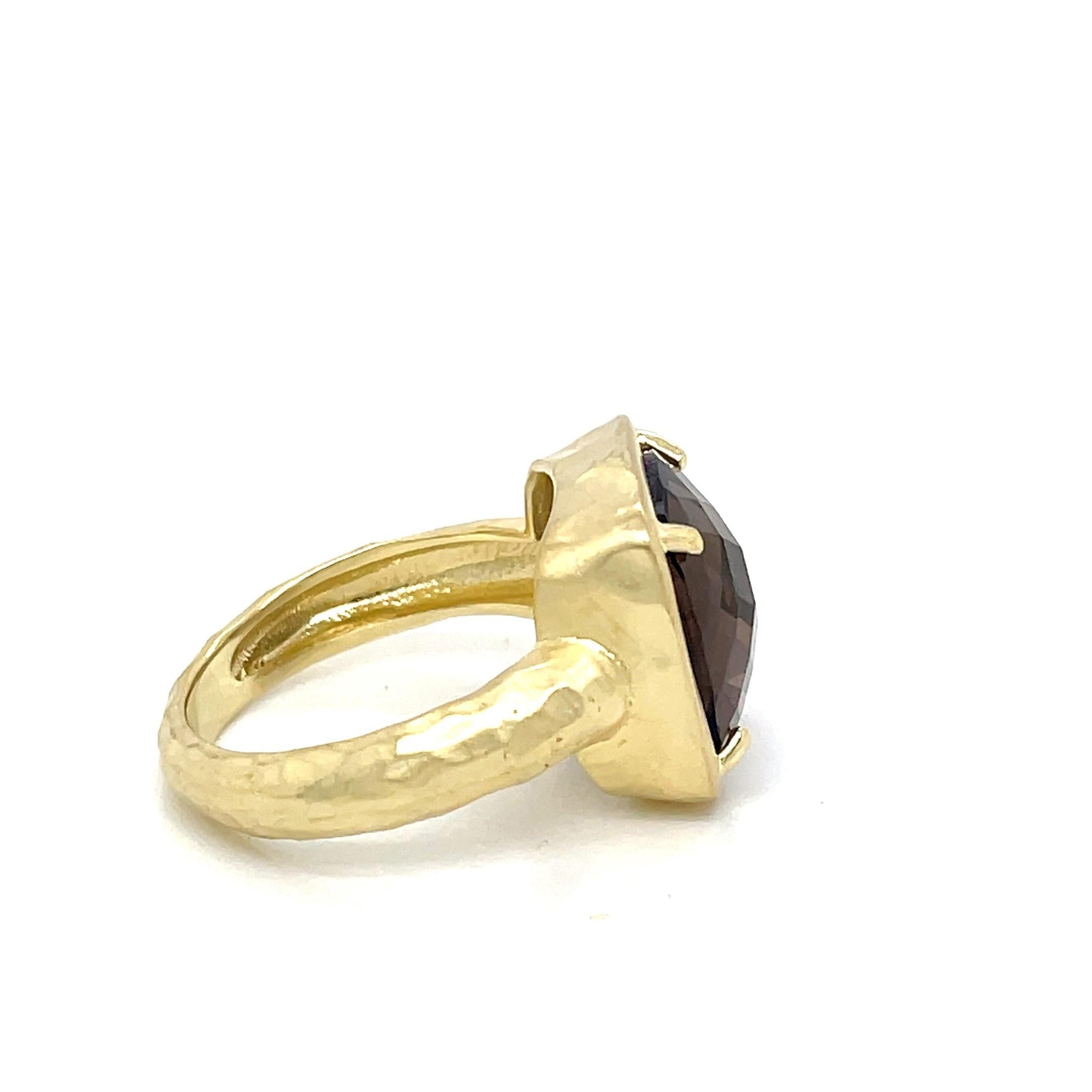 For Sale:  Hand-Crafted 14K Gold 6.0CT Smokey Topaz Cocktail Ring 3