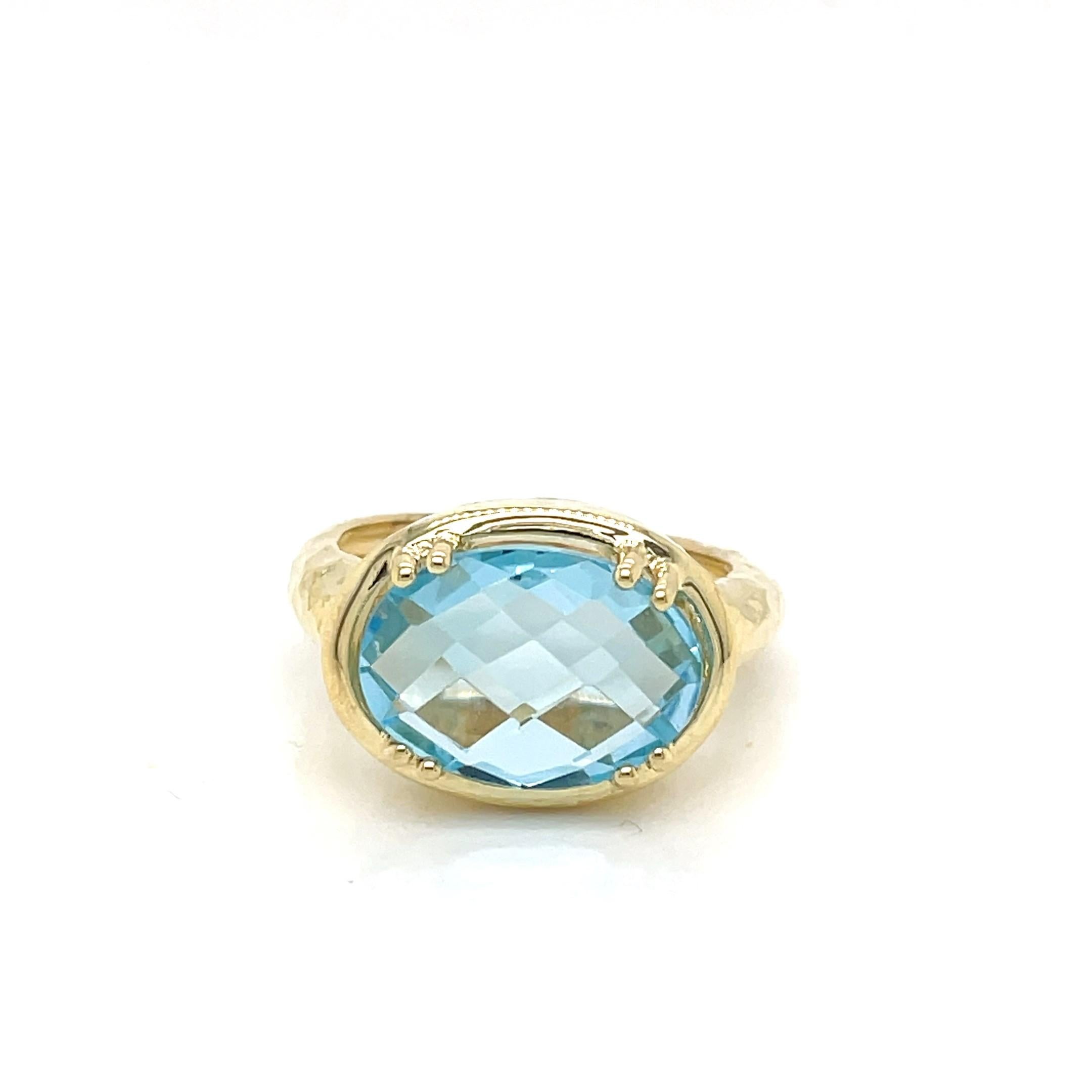 For Sale:  Hand-Crafted 14K Gold 6.8CT Blue Topaz Cocktail Ring 2