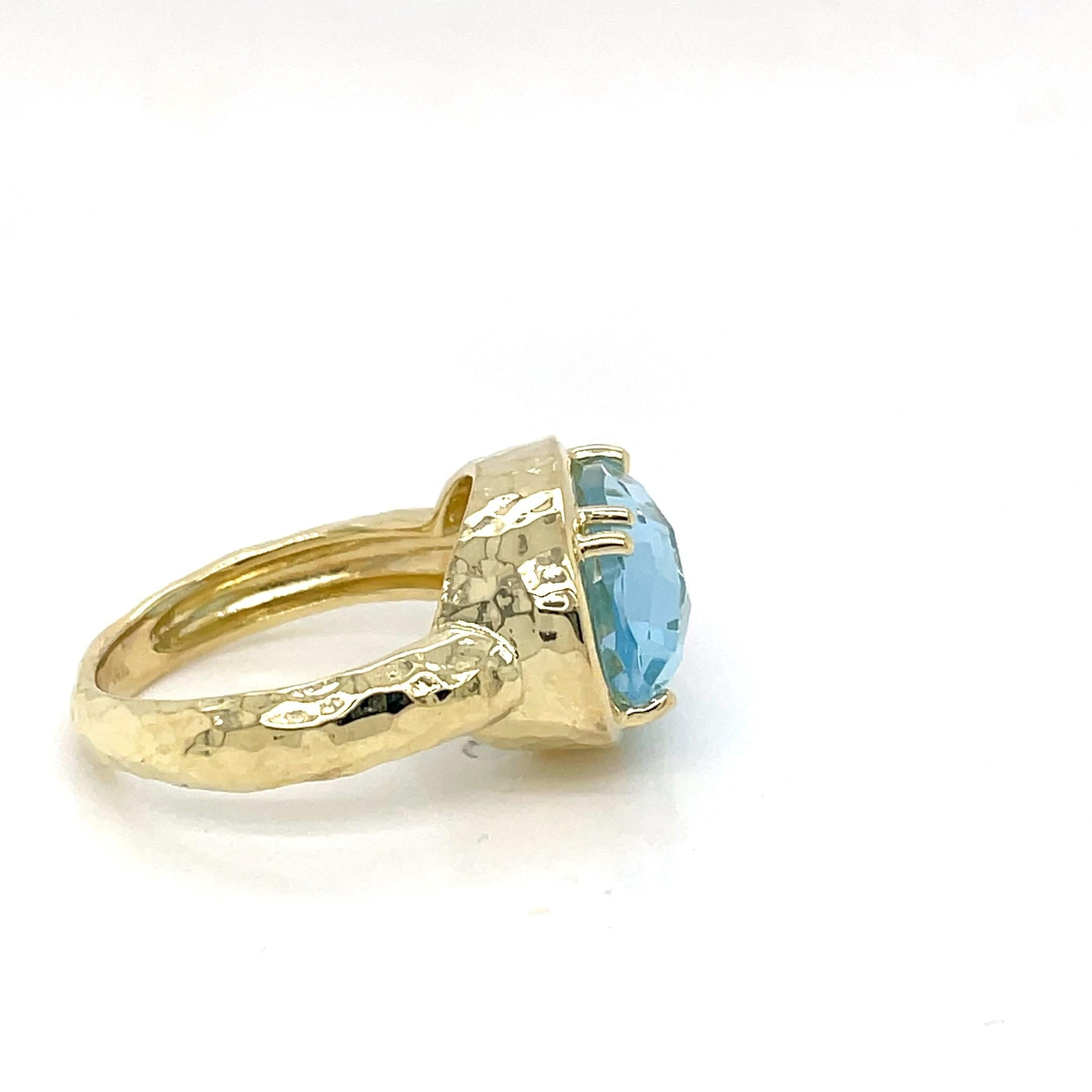 For Sale:  Hand-Crafted 14K Gold 6.8CT Blue Topaz Cocktail Ring 3