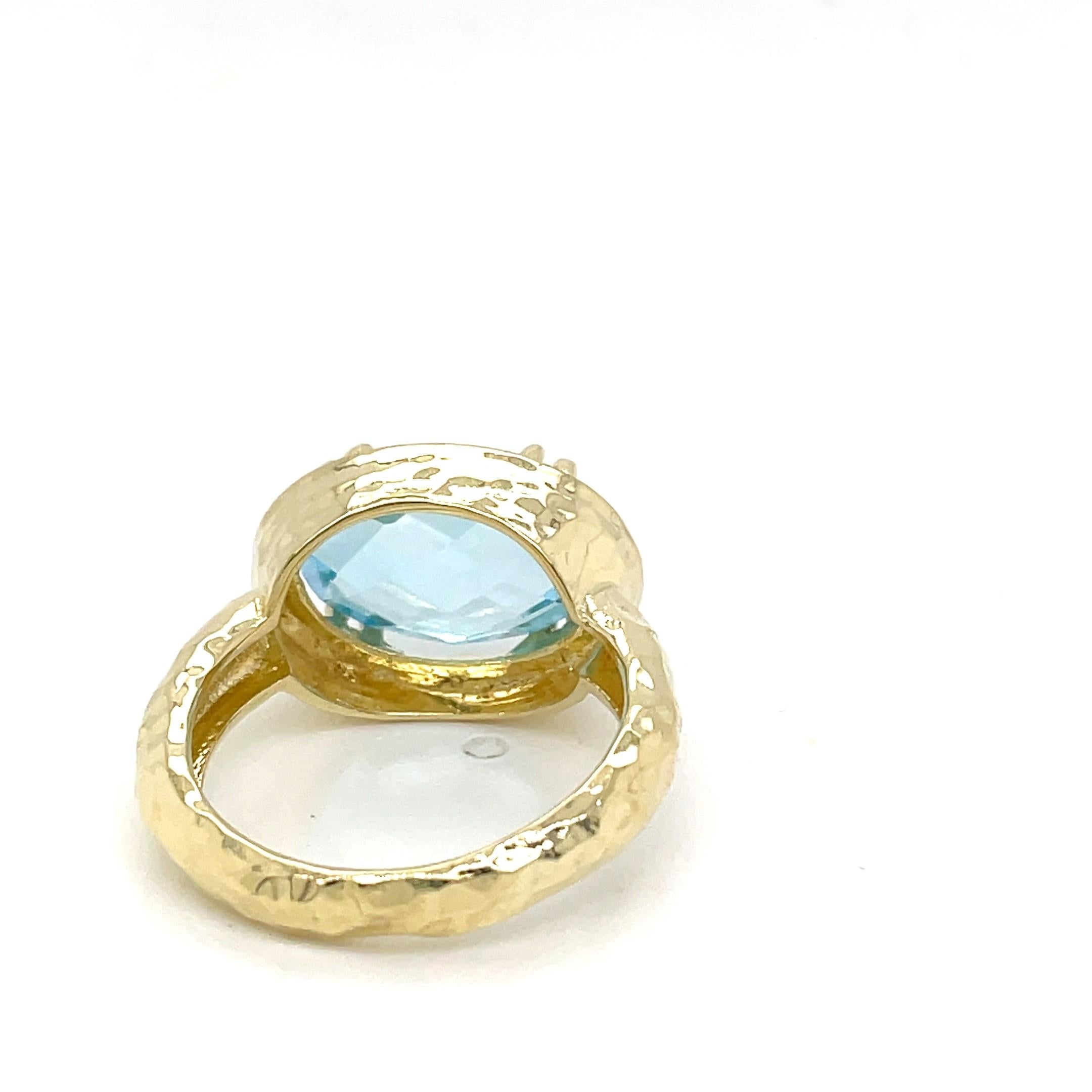 For Sale:  Hand-Crafted 14K Gold 6.8CT Blue Topaz Cocktail Ring 4