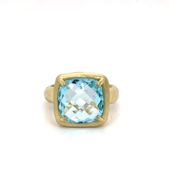 Hand-Crafted 14K Gold 8.0CT Blue Topaz Cocktail Ring
