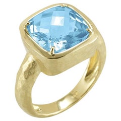 Anello cocktail in oro 14K con topazio blu da 8,0 carati, realizzato a mano